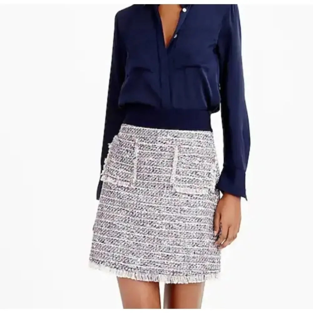 J. Crew Multicolored Tweed Skirt Navy Multi E7383 Size 10
